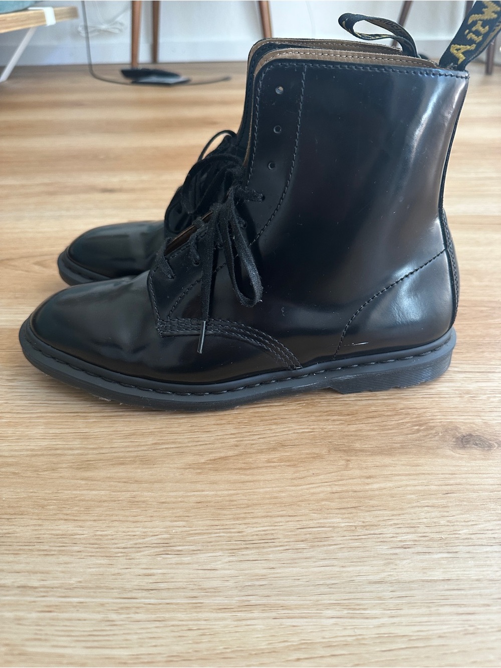 Dr. Martens Smooth Black Leather Men's Lace-Up Boots - Size 10